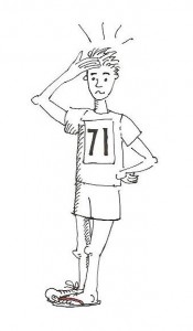 Illustration of a confused runner wearing a flip-flop on one foot